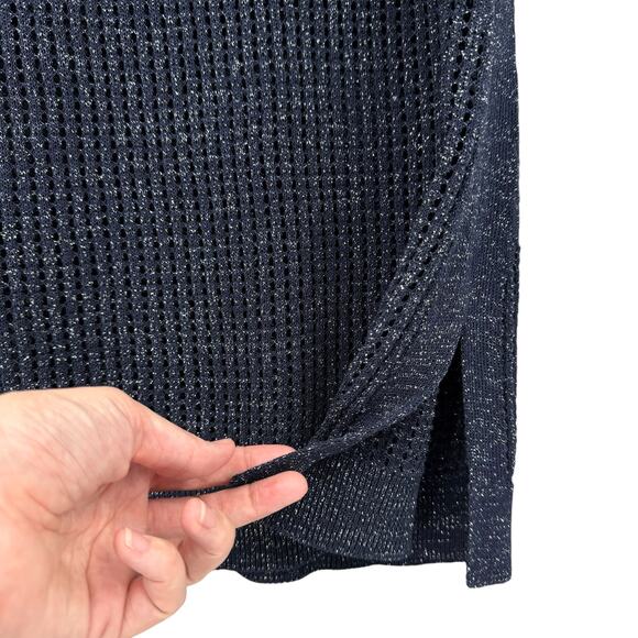 W by Worth Dark Navy Open Knit Silver Metallic Sparkle Tunic Tank Sleeveless Top - Picture 7 of 12